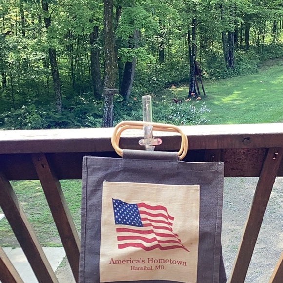 ⚜️   BURLAP MESSENGER  🌎 Earth Friendly Bag & Wood Handle Hannibal MO. - Picture 2 of 16